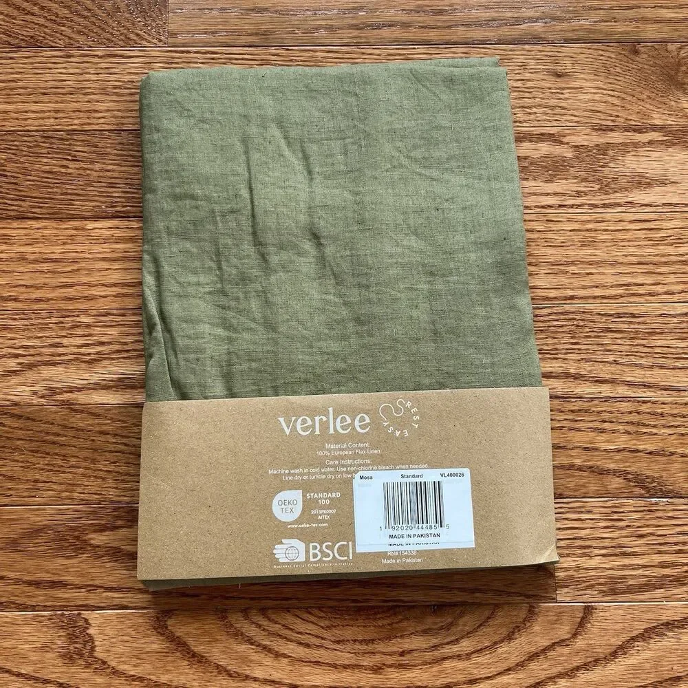 TUFT & NEEDLE 100% Linen European Flax 2 Standard Pillowcases Green Moss New